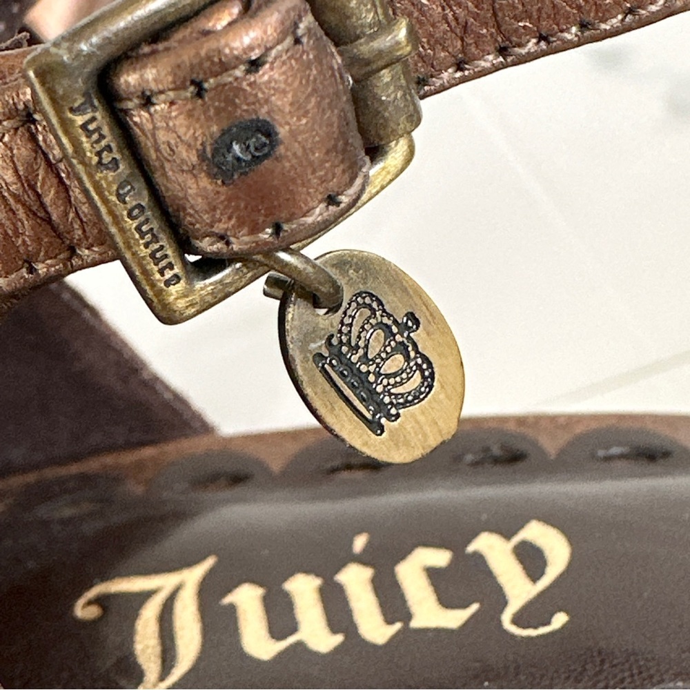 Juicy Couture Bronze Metallic Stiletto Heels 10 Textured Nappa Leather T-strap - Picture 10 of 13